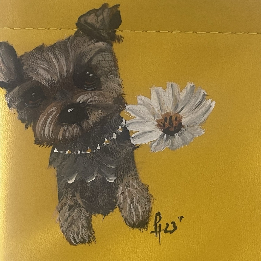 Hand Painted Yorkie Coin Purse Dog Lover Gift Yellow Kiss Lock Change Pouch